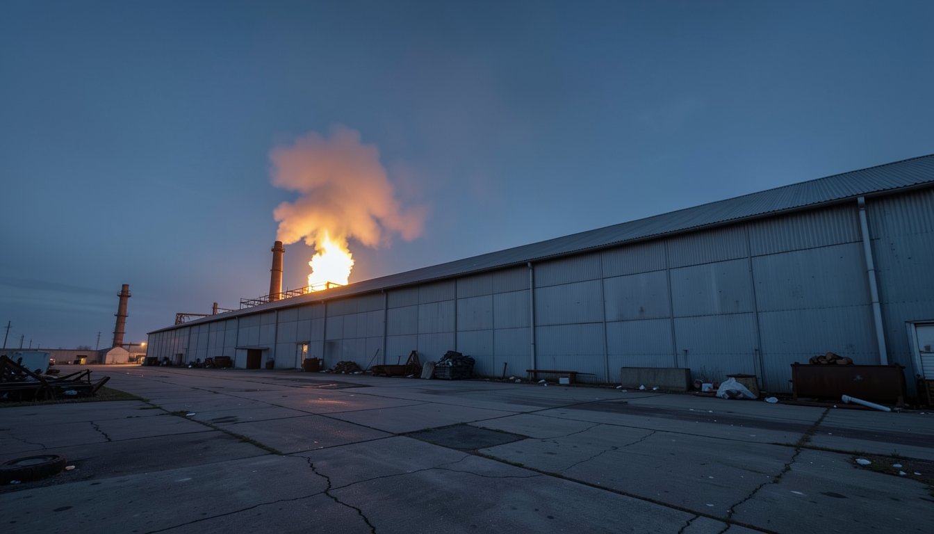 Illustration of a steel mill at dusk