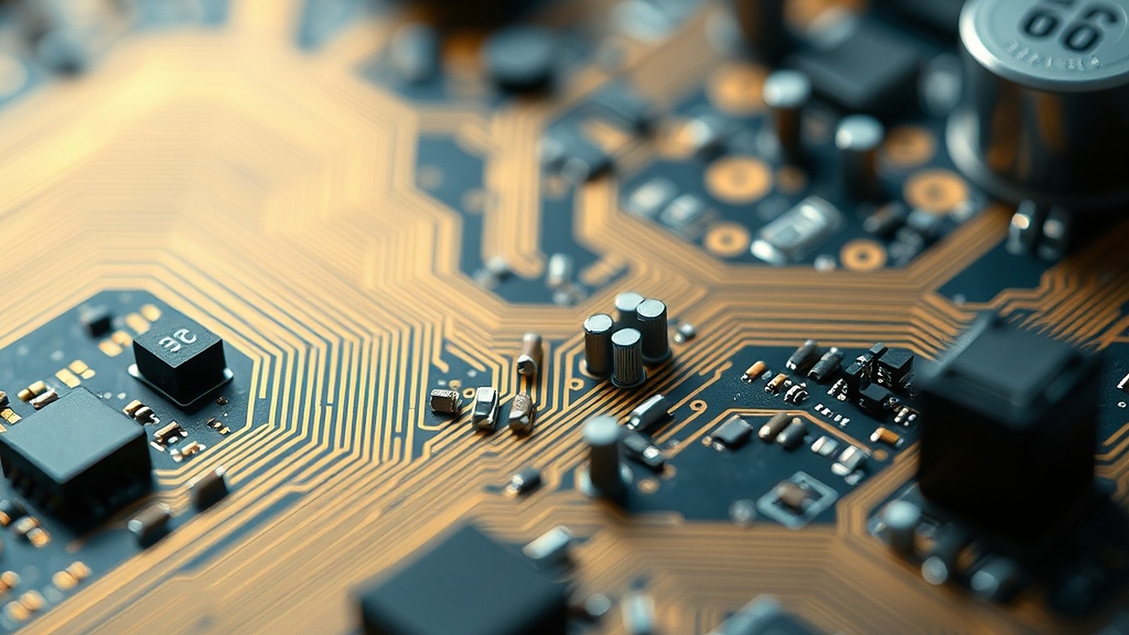 Illustration of a multilayer printed circuit board with gold traces