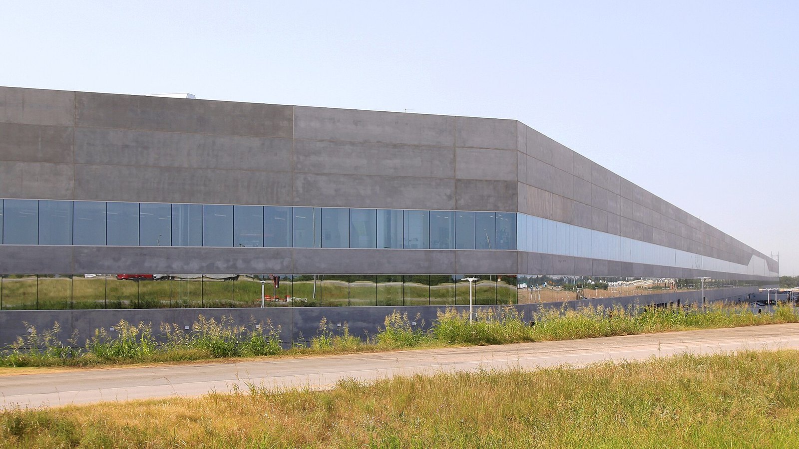 Exterior of Tesla's Gigafactory Texas building near Austin