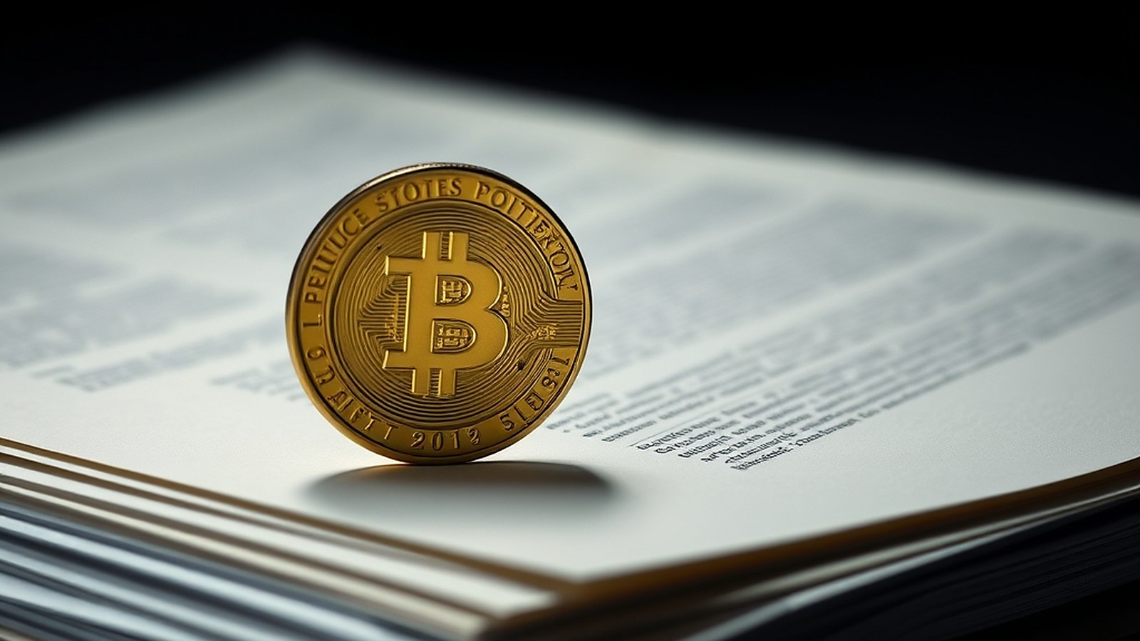 Illustration of a gold-colored coin standing on a stack of documents