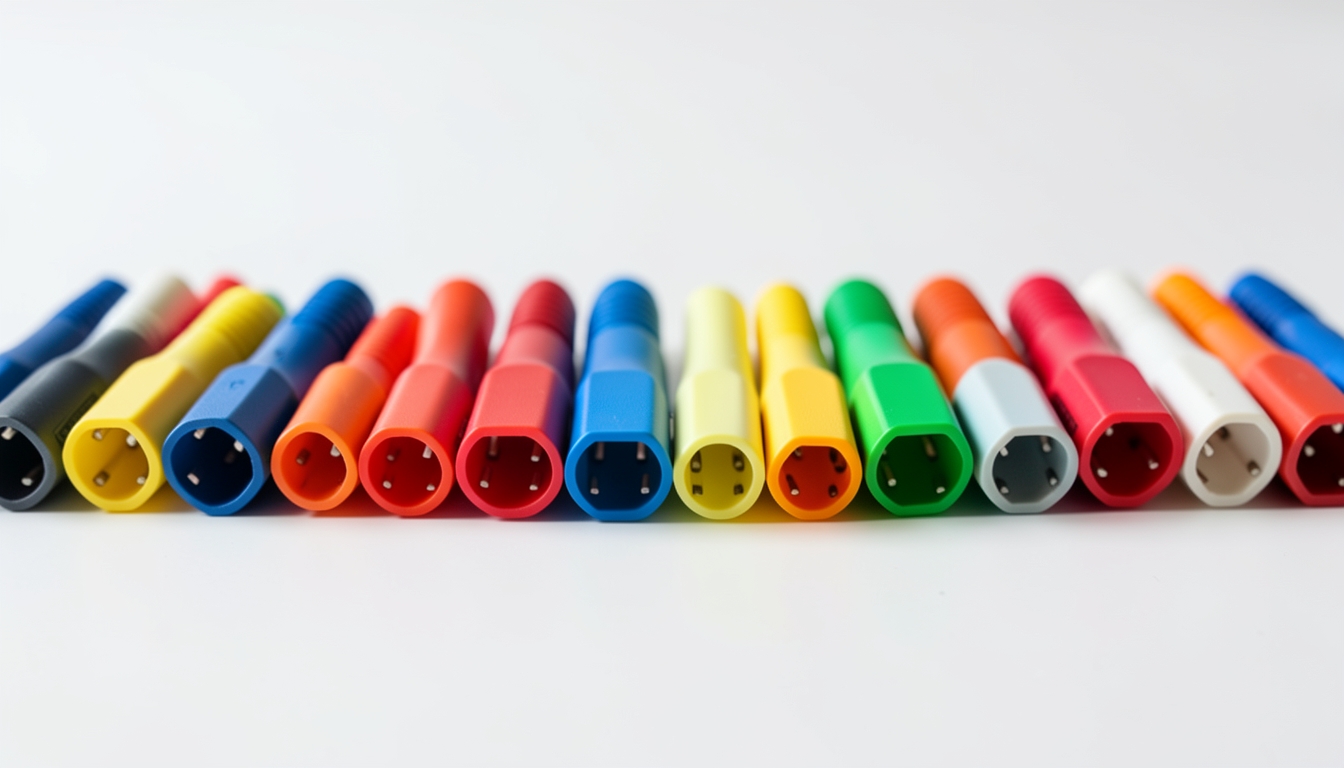 Illustration of colored plug connectors snapped together in a row